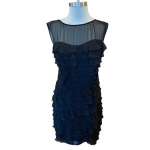 Express Ruffled Flouncy Mini Dress Sz 10 Black Sexy Vamp Holiday Party New Year